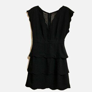 Urban Outfitters Cooperative Scalloped Trim Mesh V-Neck Black Dress.